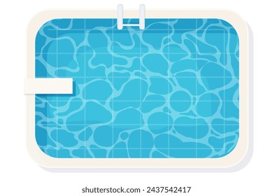 Swimming pool top view isolated on white background. Water texture, detailed and bright. Outdoor, landscape.