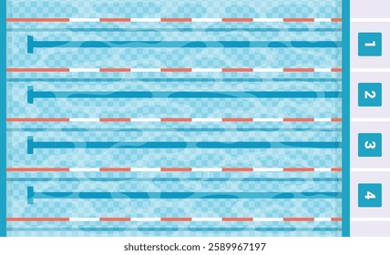 Swimming pool top view. Olympic pool swimming. Paths dip pool top view. Vector stock