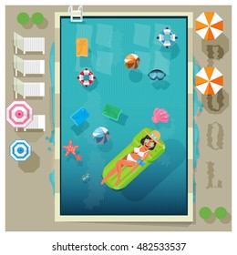 swimming pool in top view with outdoor element - vector illustration