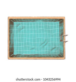 swimming pool top view, sketch vector graphics colored drawing