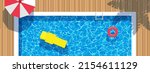 swimming pool top view summer vacation  mattress inflatable ring umbrella horizontal banner vector illustration