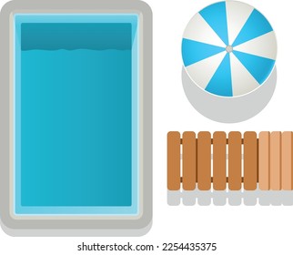 Swimming pool top view. Summer backyard element