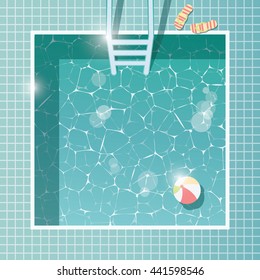 Swimming pool, top view, summer holiday vacation, clear water, vector illustration