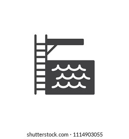 Swimming pool trampoline vector icon. filled flat sign for mobile concept and web design. Jump Board of swimming pool simple solid icon. Symbol, logo illustration. Pixel perfect vector graphics