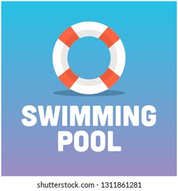 Swimming Pool Typography with Simple Lifebuoy Illustration
