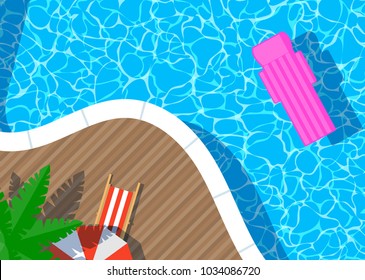 swimming pool umbrella lounger palm mattress top view background