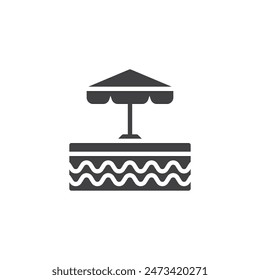 Swimming pool and umbrella vector icon. filled flat sign for mobile concept and web design. Poolside Umbrella glyph icon. Symbol, logo illustration. Vector graphics