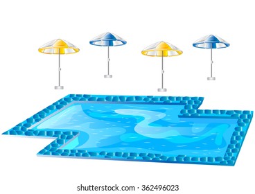 swimming pool and umbrellas isolated on white