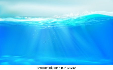 Swimming pool under water. Sandy tropical beach. Watering place. Vector illustration.