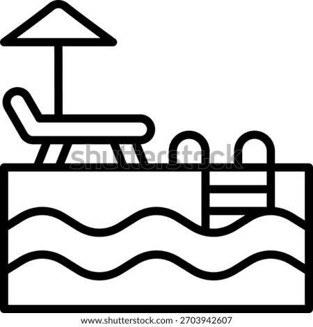 Swimming pool vector design in modern style, hotel leisure facility and guest recreation concept, vacation amenities illustration. Line Icon