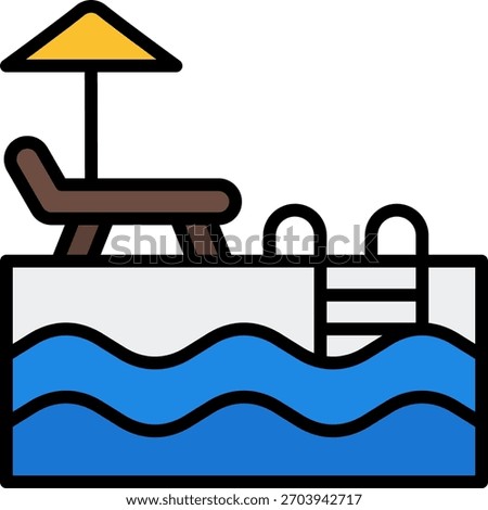 Swimming pool vector design in modern style, hotel leisure facility and guest recreation concept, vacation amenities illustration. Filled Line Icon