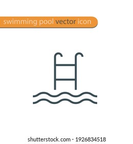 emblema vectorial de la piscina. Icono que representa escaleras y agua. Símbolo vector de la zona o zona de entrada de agua