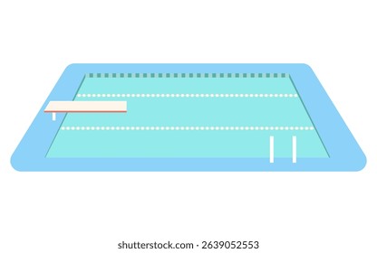 Swimming pool vector illustration. Empty rectangular pool with diving board, lane dividers, ladder isolated on white background. Sport leisure activity for wellness, aqua fitness in flat style