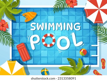 Swimming Pool Vector Illustration with Summer Vacation Landscape Concept and Swim Summer Activity in Flat Cartoon Hand Drawn Background Templates
