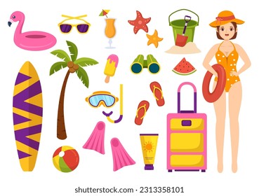 Swimming Pool Vector Illustration with Summer Vacation Landscape Concept and Swim Summer Activity in Flat Cartoon Hand Drawn Background Templates

