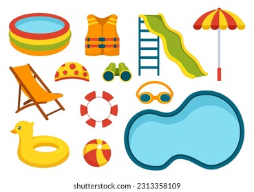 Swimming Pool Vector Illustration with Summer Vacation Landscape Concept and Swim Summer Activity in Flat Cartoon Hand Drawn Background Templates
