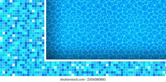 Swimming pool vector illustration. Water surface template background. beautiful watery texture wallpaper. Summer holidays, travel and vacation banner for aquatic center, spa advertising designs