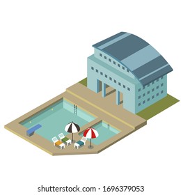 vectores de piscina aislados. piscina isométrica. ilustración vectorial de natación isométrica. vector de ocio activo de verano. vector de natación activo. piscina exterior isométrica. ilustración de la piscina exterior. 