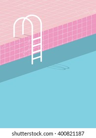 Swimming pool in vintage style. Old retro pink tiles and white ladder. Summer poster background template. Holiday resort eps10 vector illustration.