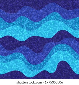 Swimming pool water caustics ripple with foam vector illustration. Summer background. Clean blue water surface wavy ripple texture. Swimming pool shimmering ripple top view wavy background with foam