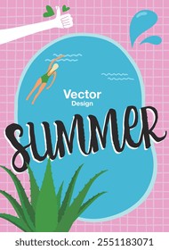 
Swimming Pool water parasol beach bikini swimsuit aloe summer thumb up colorful art design template vector element decoration abstract editable banner cover pattern concept illustration