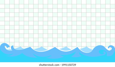 Swimming pool with water waves. Wall with tiles. For swimming, diving and water sports. Illustration in cartoon style. Flat design. Vector art