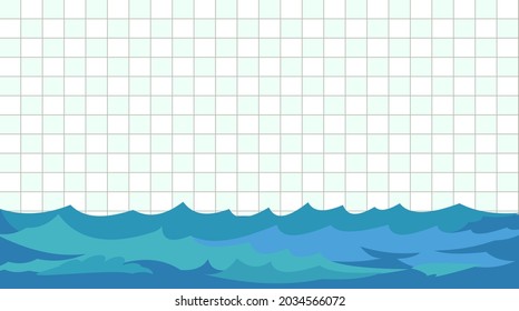 Swimming pool with water waves. Wall with tiles. For swimming, diving and water sports. Illustration in cartoon style. Flat design. Vector art.