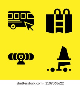 swimming pool, webcam, windsurf and bus vector icon set. Sample icons set for web and graphic design