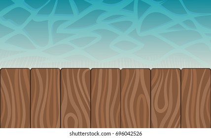 Swimming pool and wooden deck ideal for backgrounds, stock vector illustration