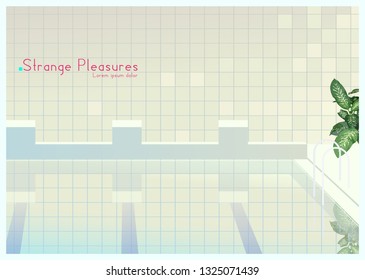 Swimming pools indoor flat retro minimal background design light pastel color palette