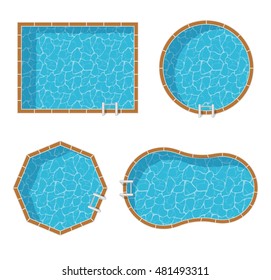 Swimming pools top view set isolated on white background. 