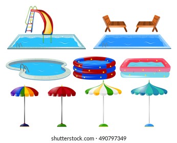 Swimming pools and umbrellas illustration