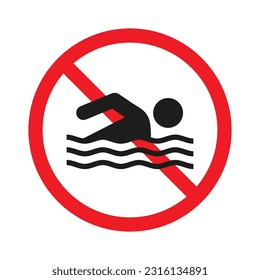 Swimming is prohibited - red vector sign. Swimming is forbidden - round sign.
