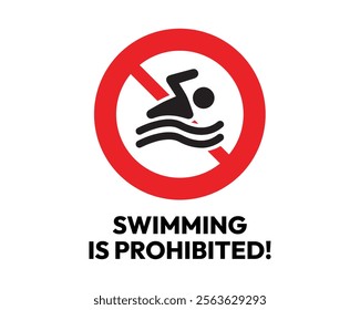 Swimming Prohibited Sign with Clear Prohibition Symbol, Essential for Water Safety and Public Compliance, High-Quality Vector Stock Image