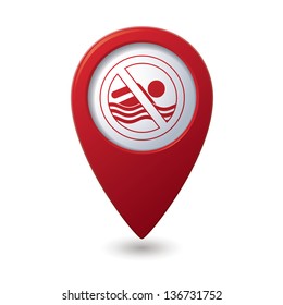 Swimming prohibited sign on map pointer, vector illustration.