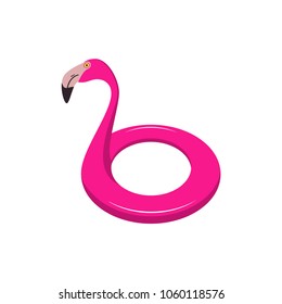 Swimming ring in flamingo form. Pink flamingo inflatable float. Vector illustration.