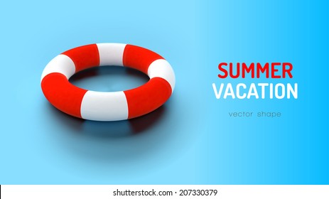 Swimming ring on the blue background. Vector vacation layout.