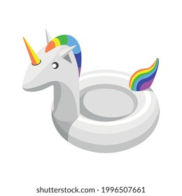 Swimming ring in shape on white unicorn with colorful details isometric icon vector illustration