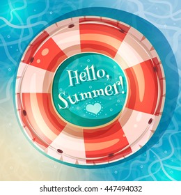 Swimming ring. Summer holidays poster. Retro cartoon style. Vector illustration