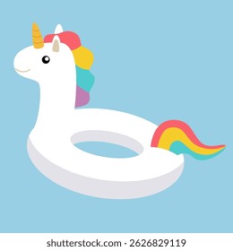 Swimming ring unicorn on a blue background. Vector illustration.