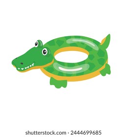 Swimming ring vector in alligator shape. Inflatable float, inflatable pool float clipart. Water lifebuoy. Summer element. Hello summer concept.  Cartoon flat vector isolated on white background.