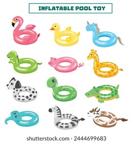 Swimming ring vector in cartoon style. Inflatable float, inflatable pool float clipart. Water lifebuoy or saver. Summer element. Hello summer concept.  Flat vector isolated on white background.