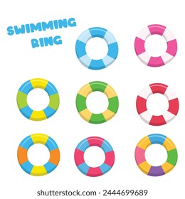 Swimming ring vector in cartoon style. Inflatable float, inflatable pool float clipart. Water lifebuoy or saver. Summer element. Hello summer concept.  Flat vector isolated on white background.