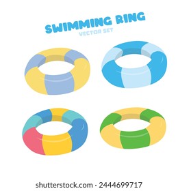 Swimming ring vector in cartoon style. Inflatable float, inflatable pool float clipart. Water lifebuoy or saver. Summer element. Hello summer concept.  Flat vector isolated on white background.