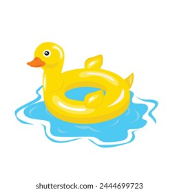 Swimming ring vector in duck shape. Inflatable float, inflatable pool float clipart. Water lifebuoy. Summer element. Hello summer concept.  Cartoon flat vector isolated on white background.