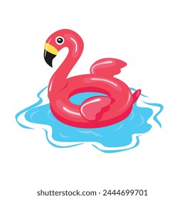 Swimming ring vector in flamingo shape. Inflatable float, inflatable pool float clipart. Water lifebuoy. Summer element. Hello summer concept.  Cartoon flat vector isolated on white background.