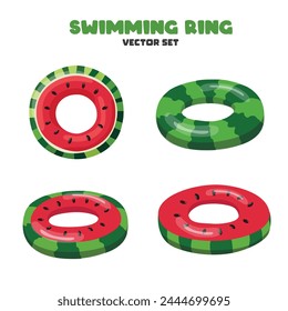 Swimming ring vector with fruit pattern.  Inflatable float, inflatable pool float clipart. Water lifebuoy. Summer element. Hello summer concept.  Cartoon flat vector isolated on white background.