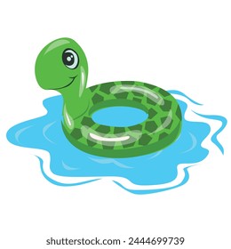 Swimming ring vector in turtle shape. Inflatable float, inflatable pool float clipart. Water lifebuoy. Summer element. Hello summer concept.  Cartoon flat vector isolated on white background.