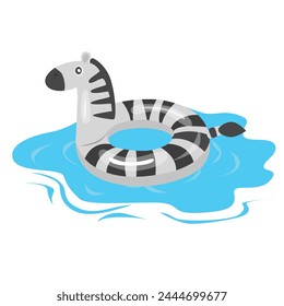 Swimming ring vector in zebra shape. Inflatable float, inflatable pool float clipart. Water lifebuoy. Summer element. Hello summer concept.  Cartoon flat vector isolated on white background.