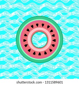 Swimming ring watermelon slice in pool vector